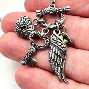 Phillip Gavriel NY Womans Necklace 18K Gold Sterling Silver Peridot Heart Key